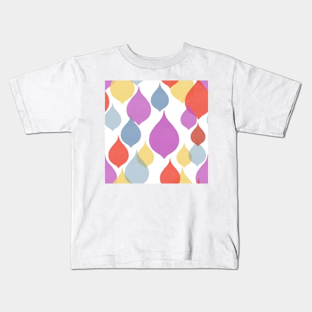 Sixties teardrop shape geometric purple, red, blue yellow, Linen textured heart Kids T-Shirt by Kimmygowland